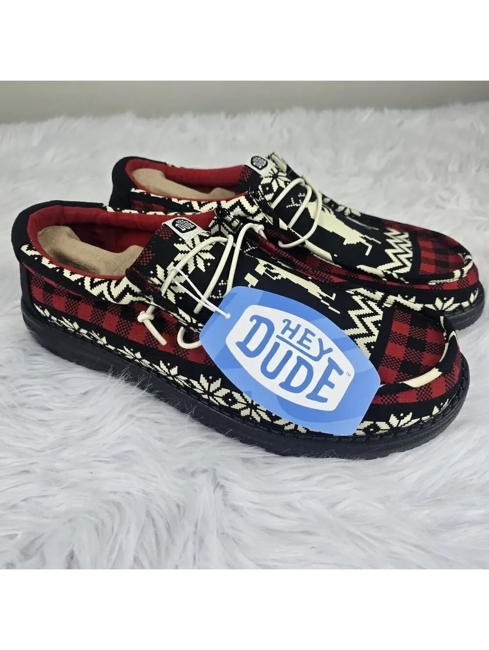 Hey Dude Wally Cheers Men's Size 11 Black Red Shoes Dudes
